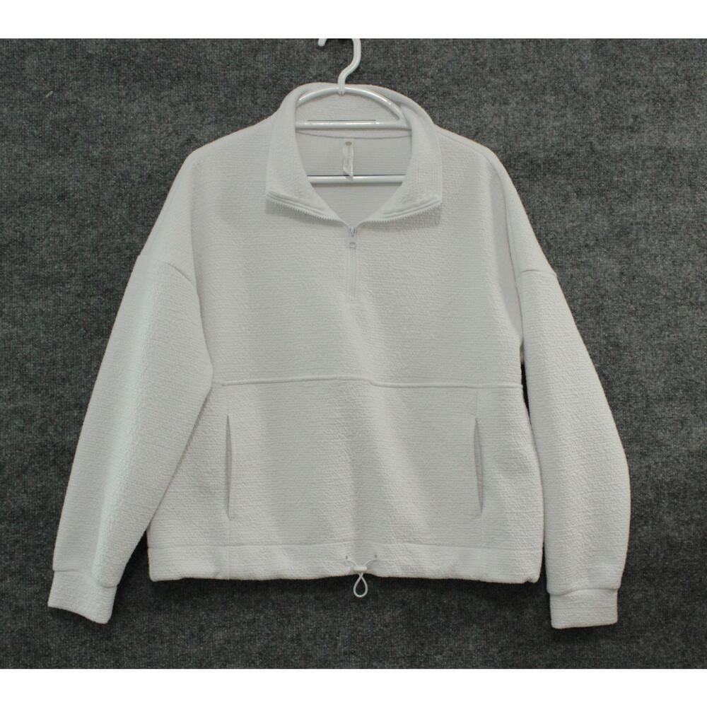 Ebb & Flow Athleisure Sweat Top Women's Large White Quarter Zip Kangaroo‎ Pocket